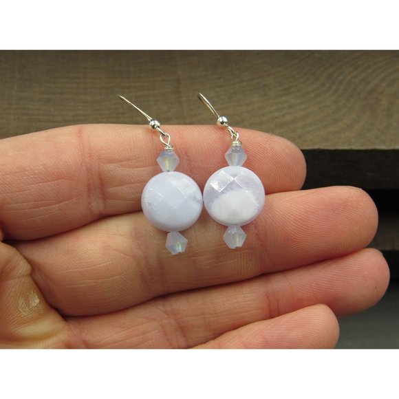 Sterling Silver Faceted Purple White Stone Earrings - Picture 1 of 5